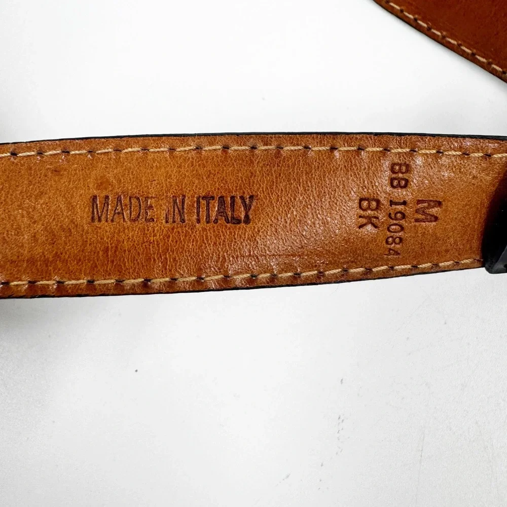 Burberrys of London Vintage Black Croc Embossed Leather Belt Gold Buckle Italy M